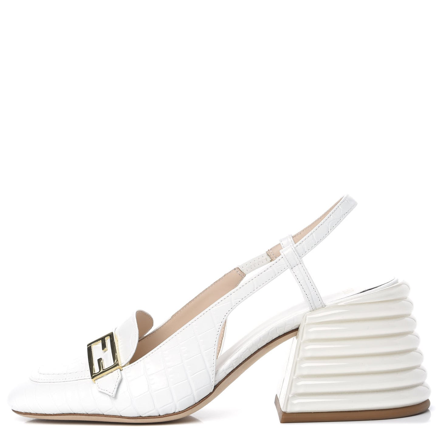 Calfskin Crocodile Embossed Promenade Slingback Loafer Pumps 37 White