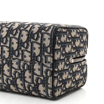 Christian Dior Oblique Jacquard Grained Calfskin Lingot Toiletry Case Blue Black 10 of 10