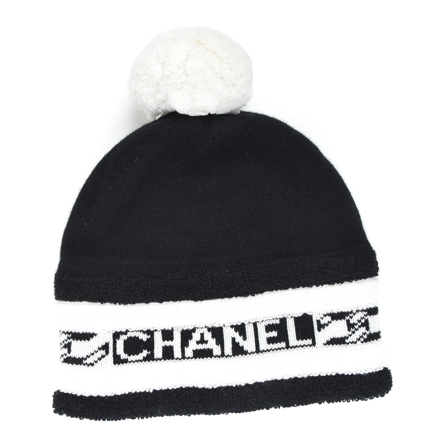 Chanel Cashmere CC Beanie Hat Ecru Black 1 of 4