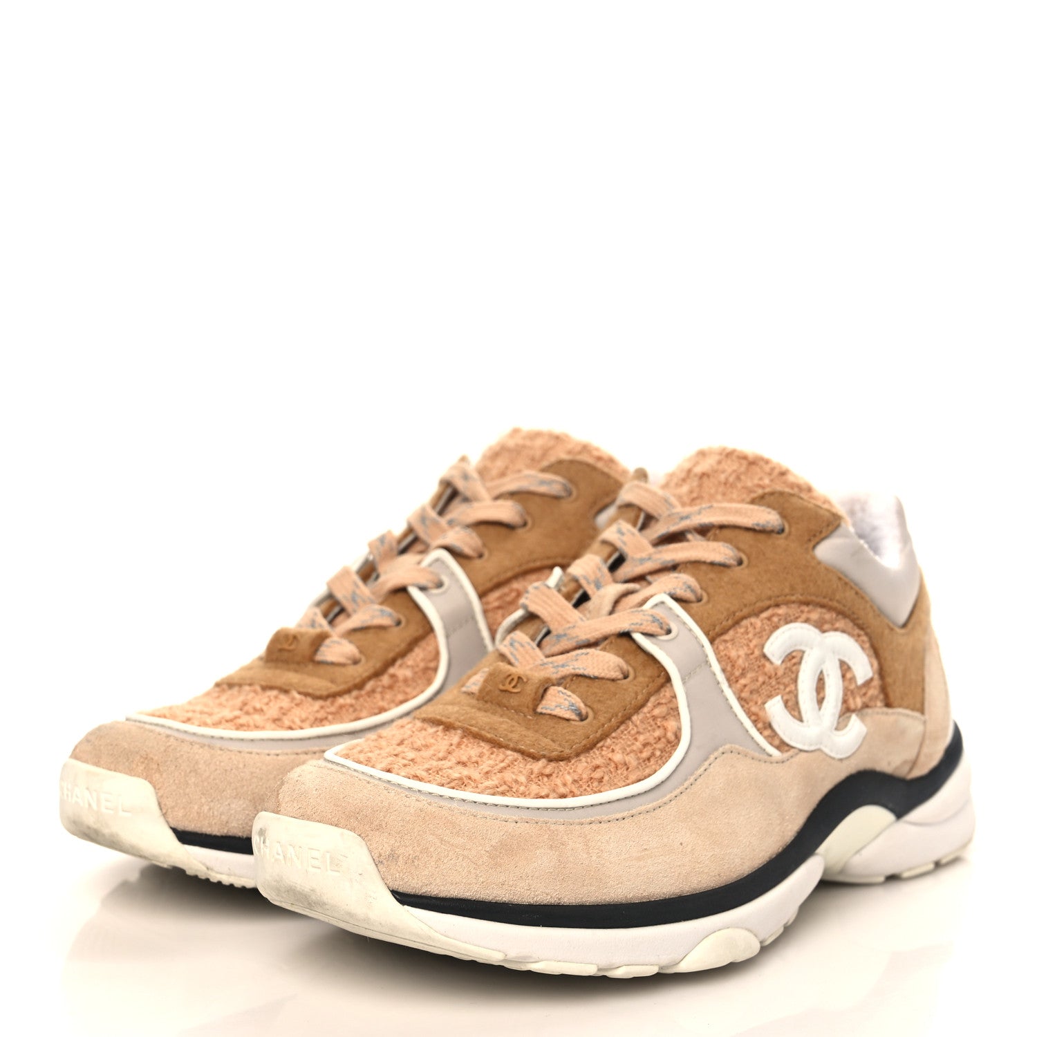 Chanel Suede Tweed Felt CC Sneakers 41 Beige 3 of 15