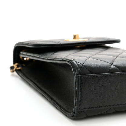Chanel Lambskin Quilted Pearl Crush Phone Holder With Chain Black 10 of 12