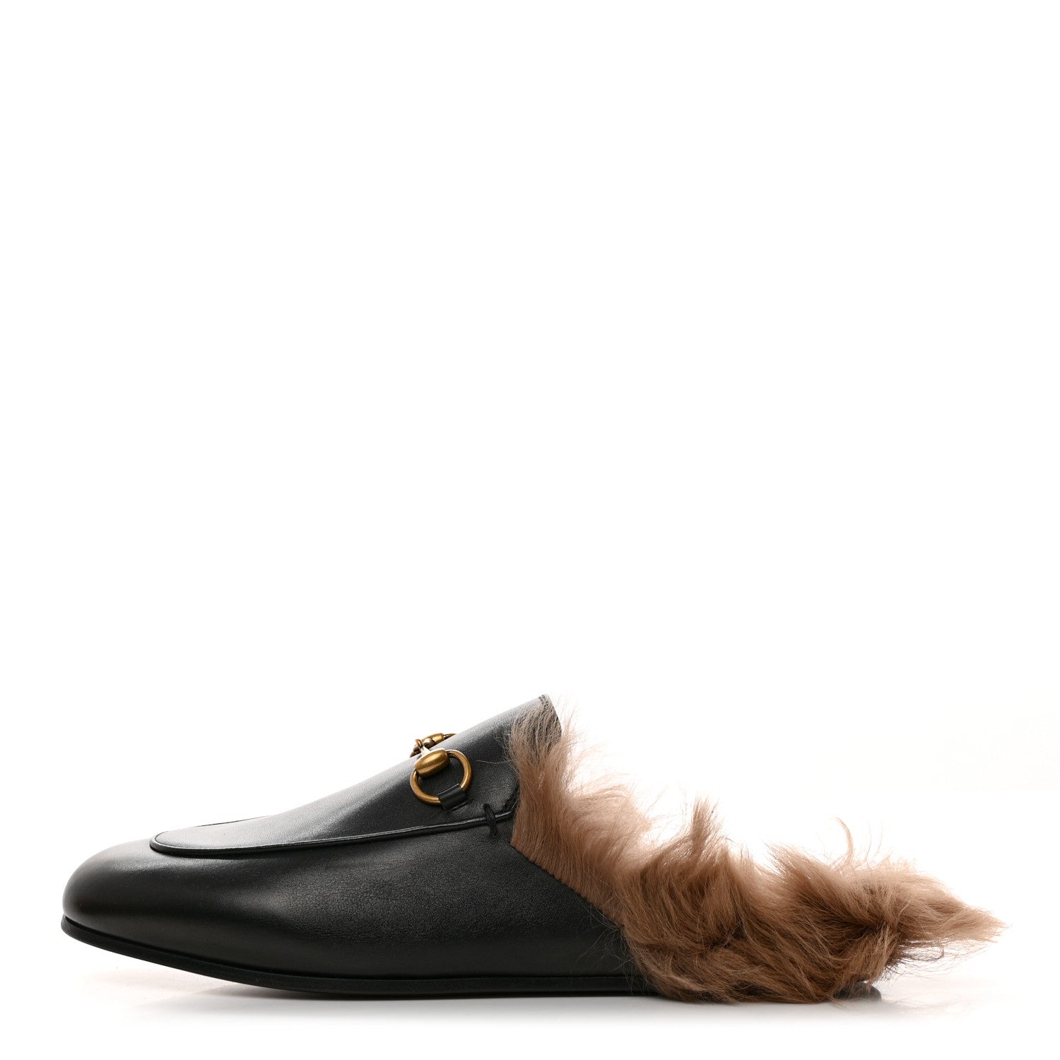 Gucci Calfskin Fur Womens Princetown Slippers 37.5 Black 1 of 8