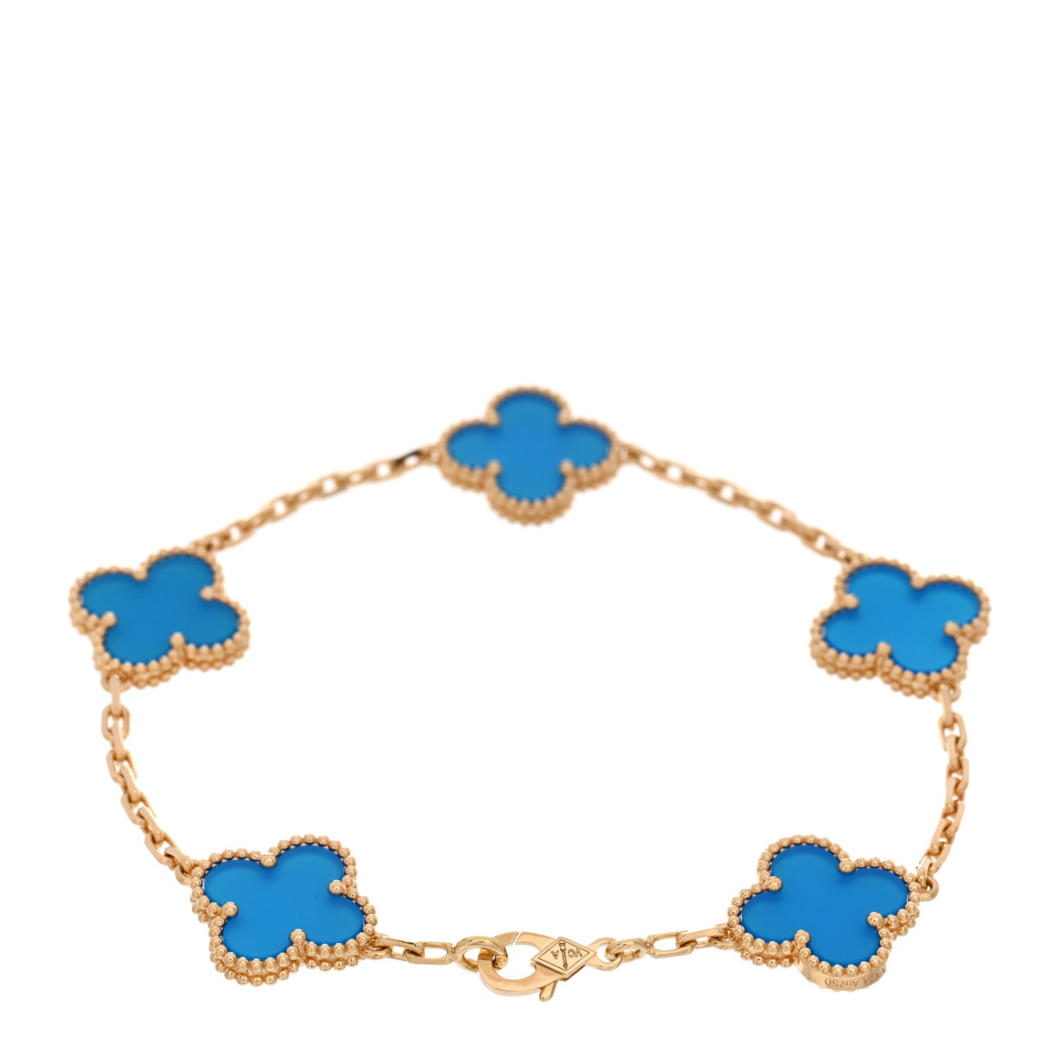Van Cleef & Arpels 18K Yellow Gold Blue Agate 5 Motifs Vintage Alhambra Bracelet 2 of 4