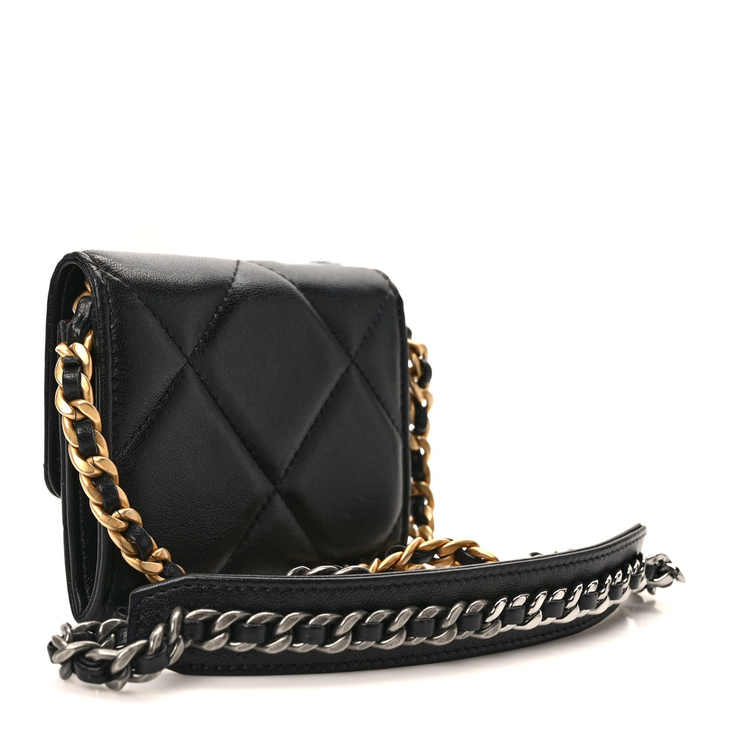 Lambskin Quilted Chanel 19 Flap Coin Purse With Chain Black