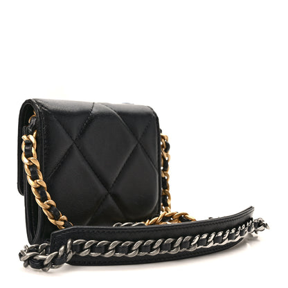 Chanel Lambskin Quilted Chanel 19 Flap Coin Purse With Chain Black 3 of 9