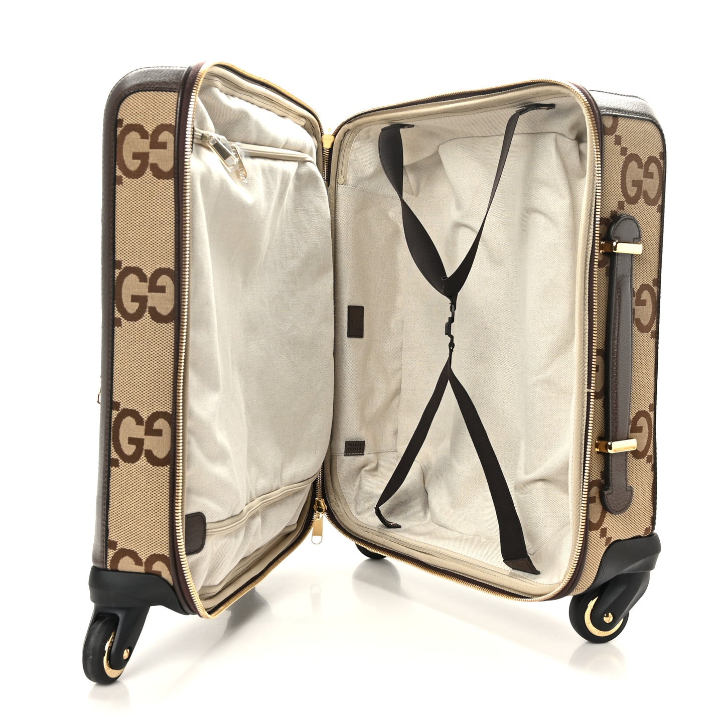 Monogram Jumbo GG Textured Dollar Calfskin Web Small Savoy Cabin Trolley Camel Ebony New Acero