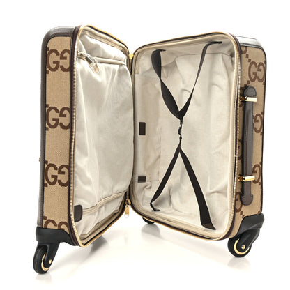 Gucci Monogram Jumbo GG Textured Dollar Calfskin Web Small Savoy Cabin Trolley Camel Ebony New Acero 4 of 8