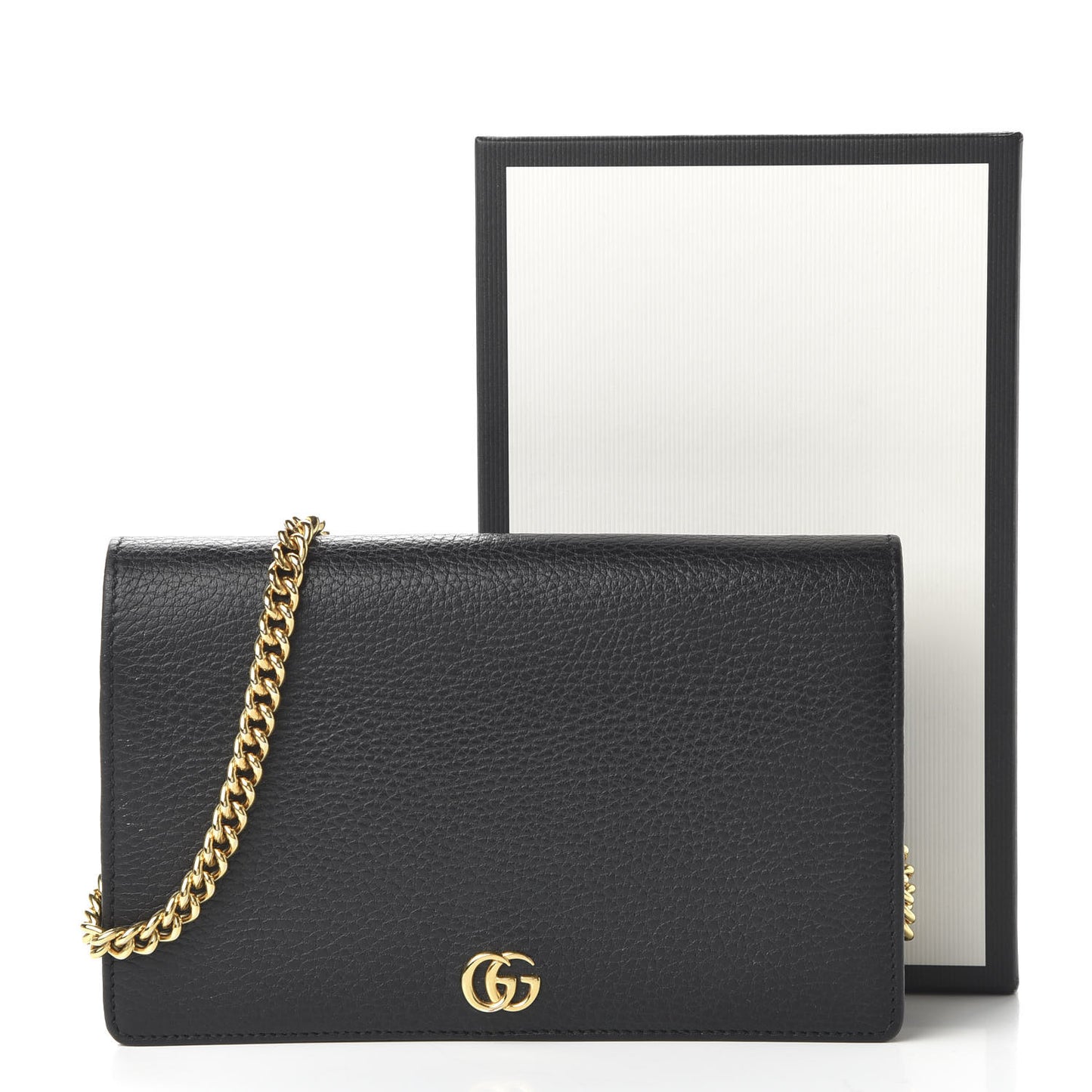Calfskin Mini GG Marmont Chain Wallet Black