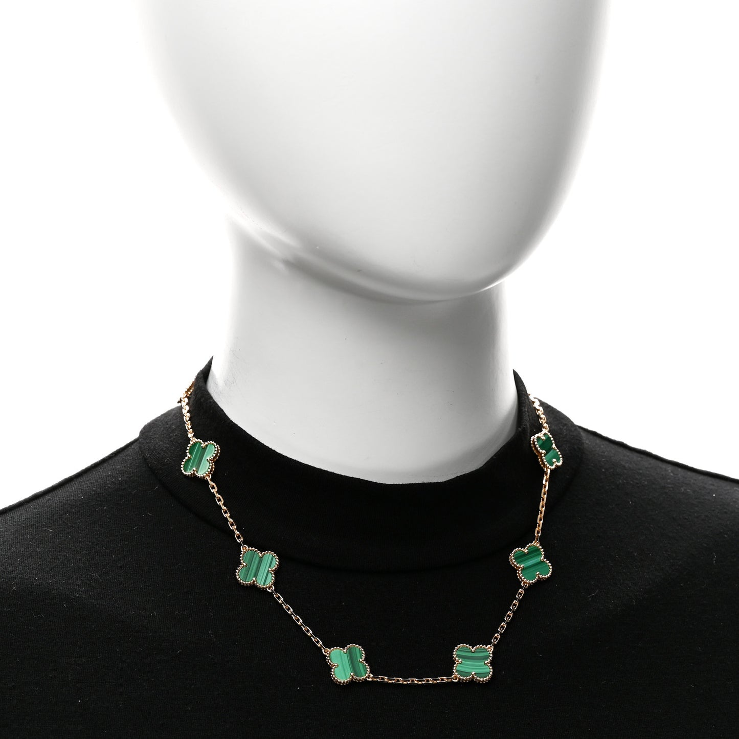 18K Yellow Gold Malachite 10 Motifs Vintage Alhambra Necklace