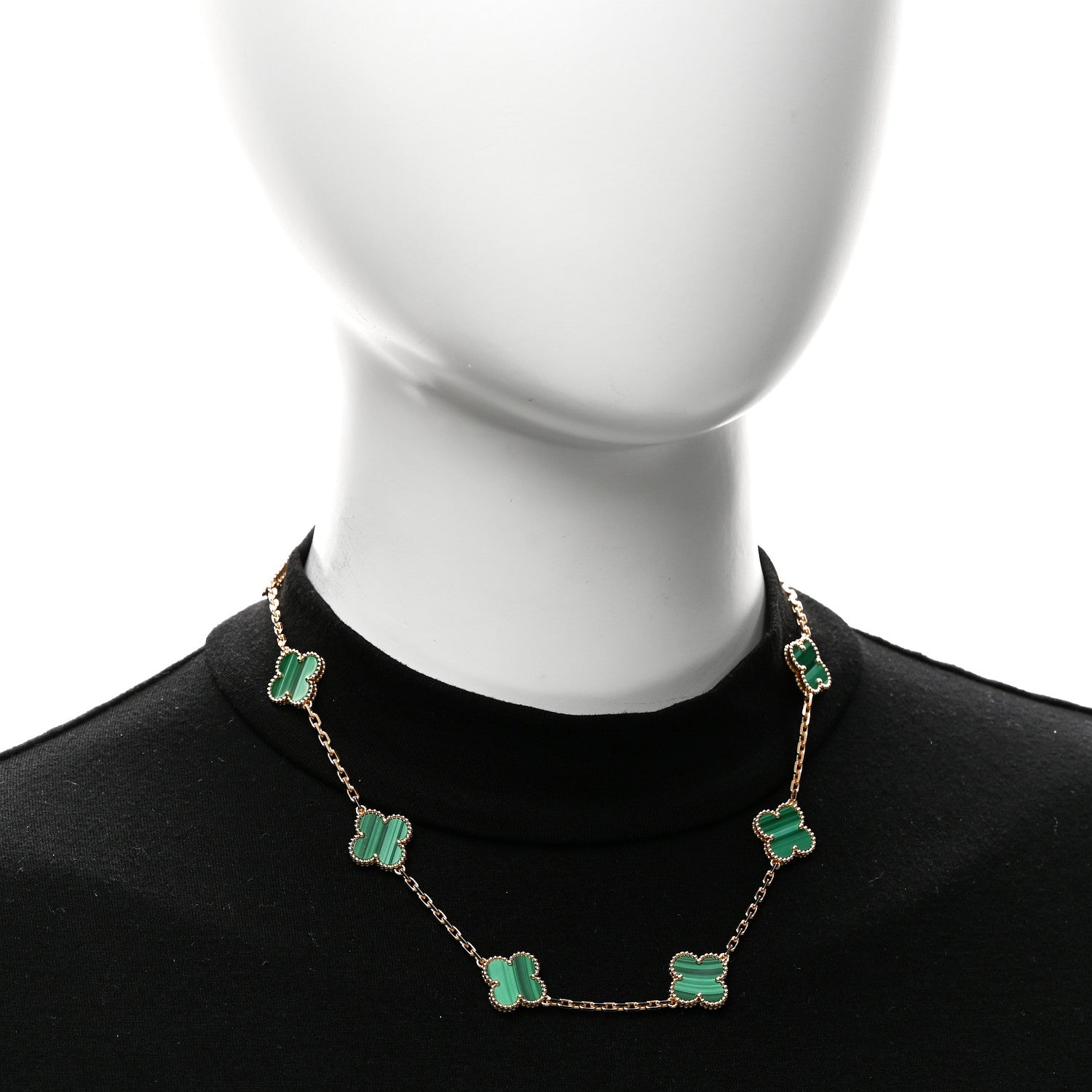 Van Cleef & Arpels 18K Yellow Gold Malachite 10 Motifs Vintage Alhambra Necklace 2 of 7