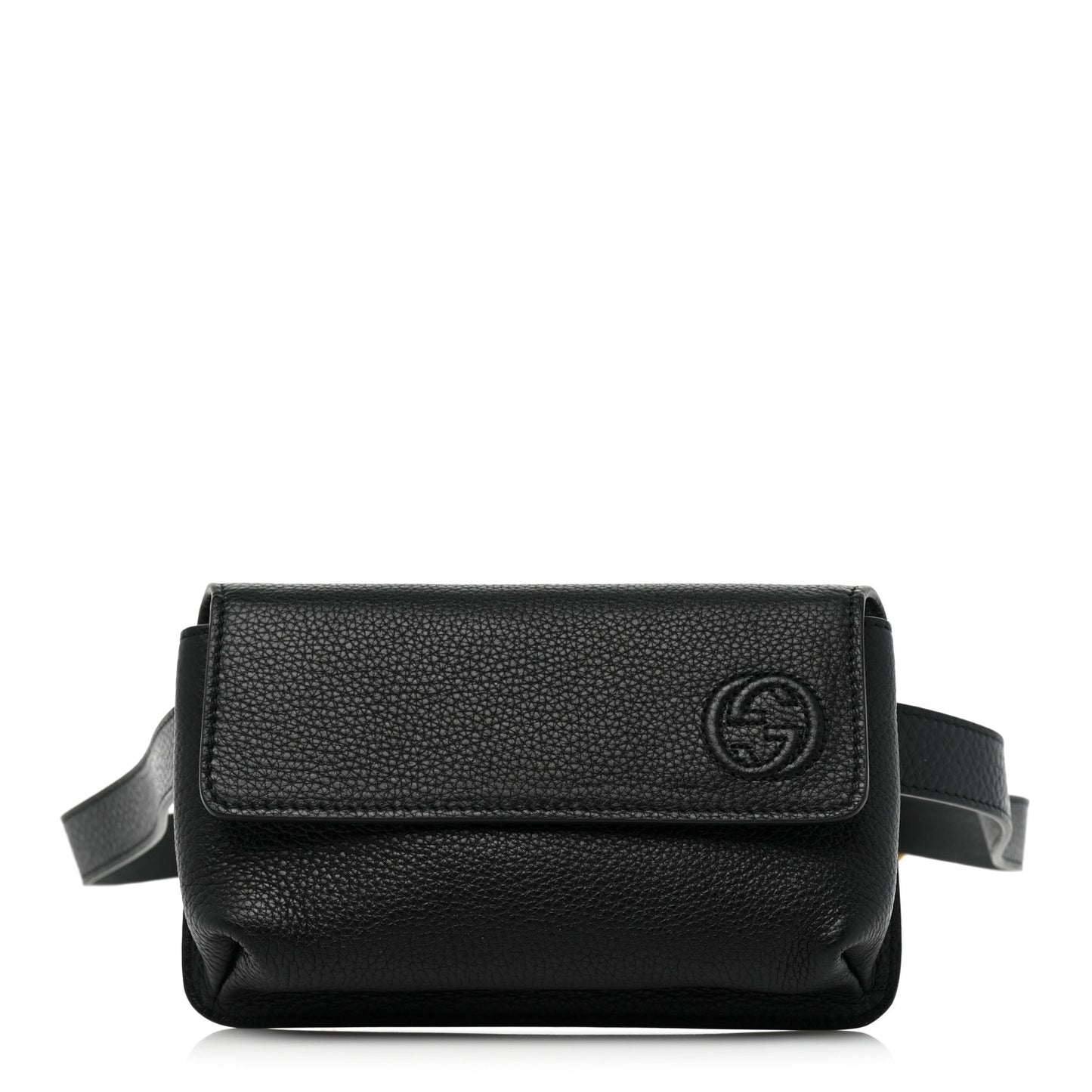 Pebbled Calfskin Soho Flap Belt Bag Black
