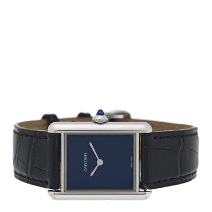 Cartier Stainless Steel Alligator 25mm Must de Cartier Tank Quartz Watch Blue 2 of 4