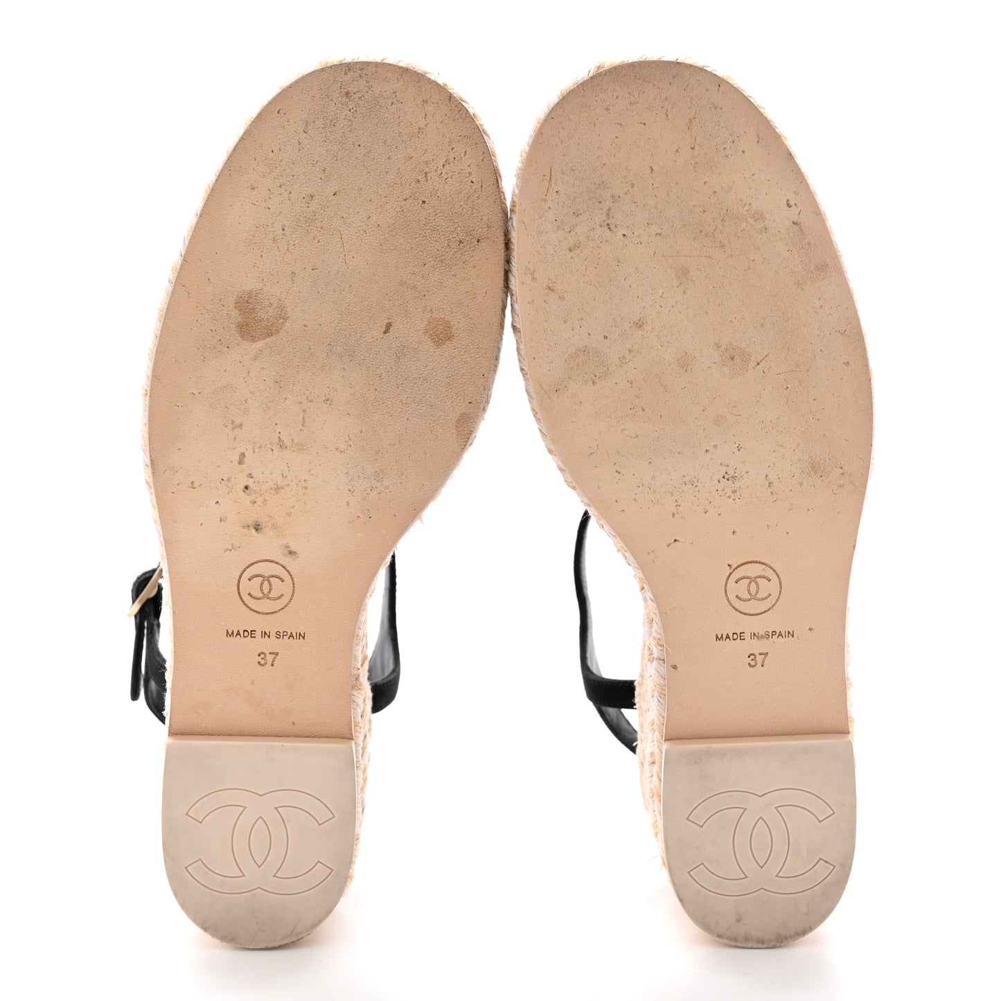 Satin Grosgrain CC Espadrilles Wedges 37 Black