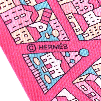 Hermes Silk Rive Droite Rive Gauche Twilly Rose Vif Turquoise Creme 4 of 5