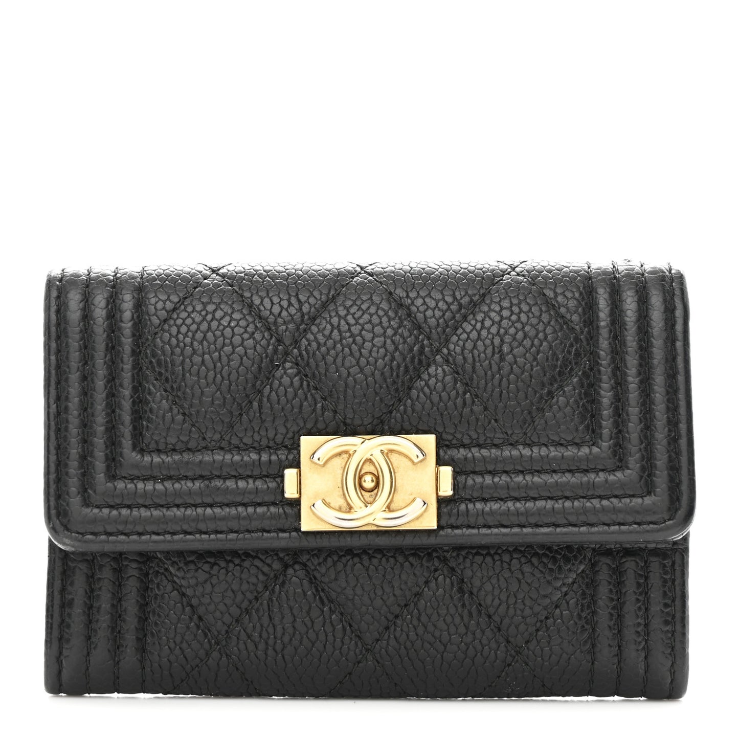 Caviar Quilted Boy Flap Card Holder Black