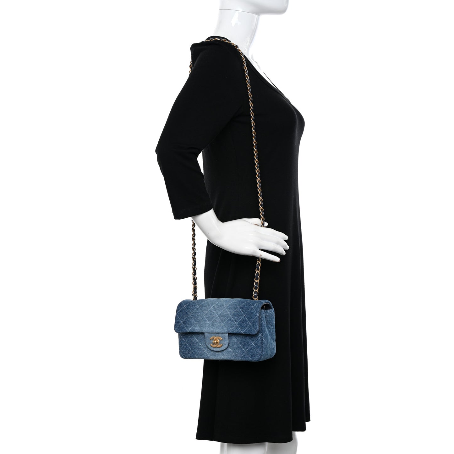 Washed Denim Quilted Mini Rectangular Flap Blue