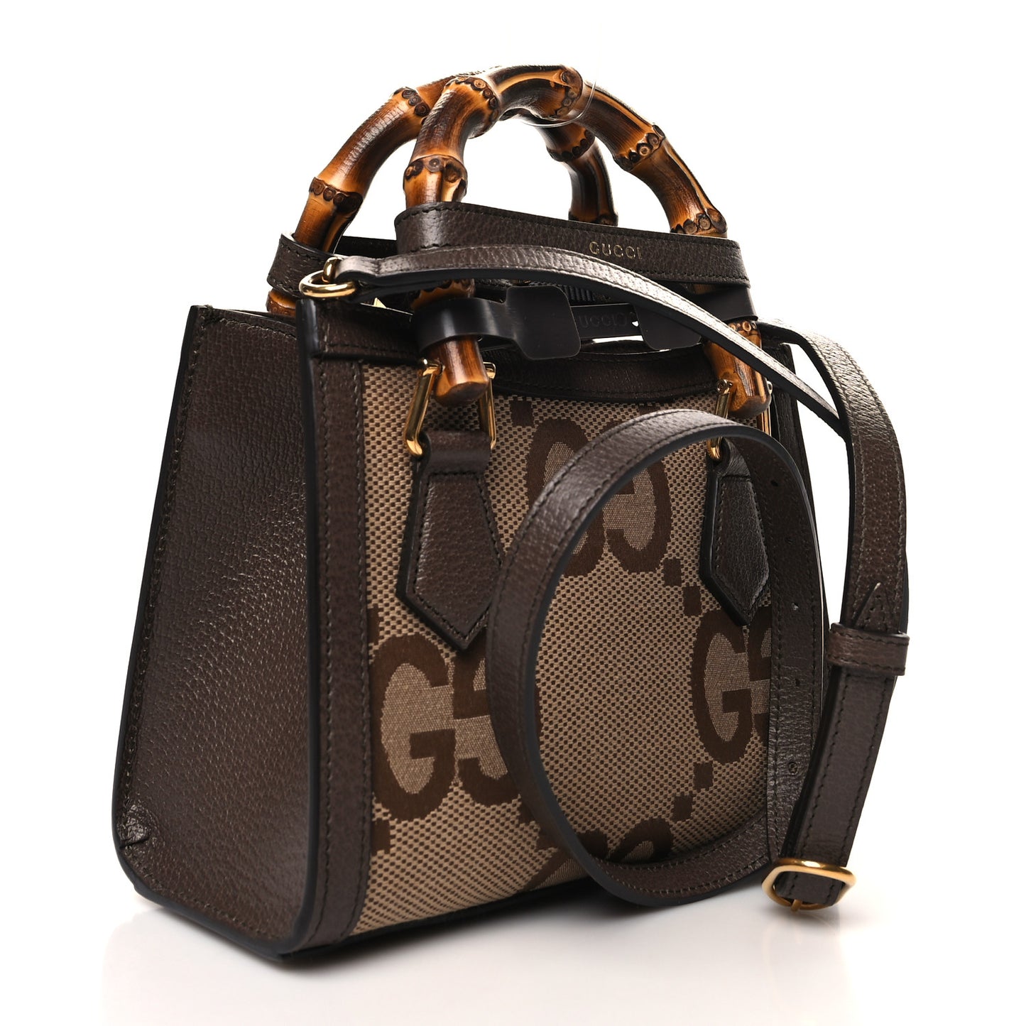 Monogram Jumbo GG Textured Dollar Calfskin Mini Diana Tote Bag Camel Ebony New Acero