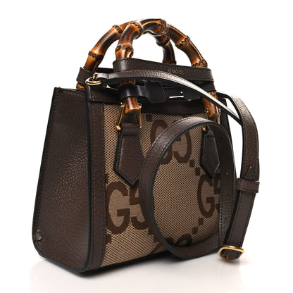 Gucci Monogram Jumbo GG Textured Dollar Calfskin Mini Diana Tote Bag Camel Ebony New Acero 3 of 10