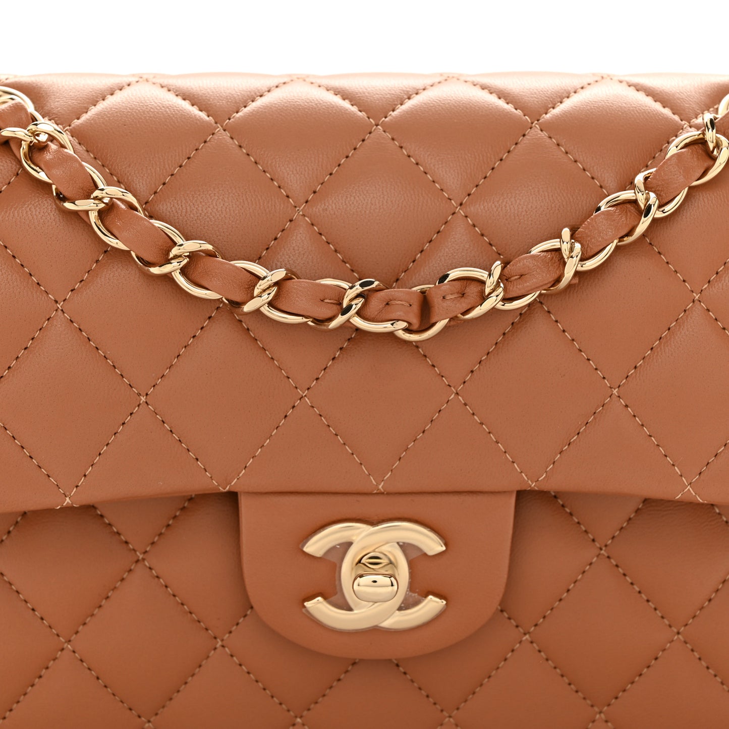 Lambskin Quilted Small Double Flap Brown