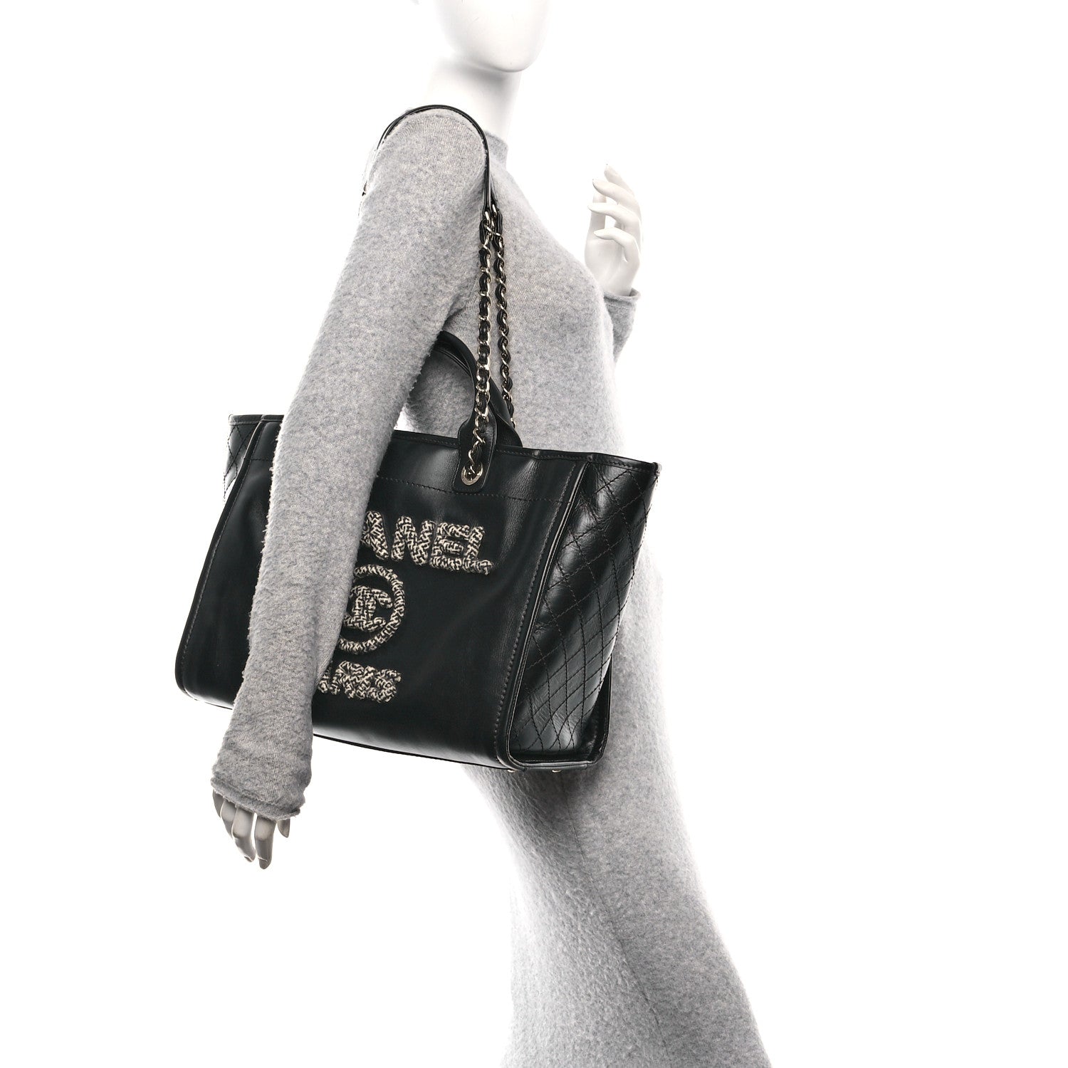 Chanel Calfskin Tweed Medium Deauville Tote Black Multicolor 2 of 12