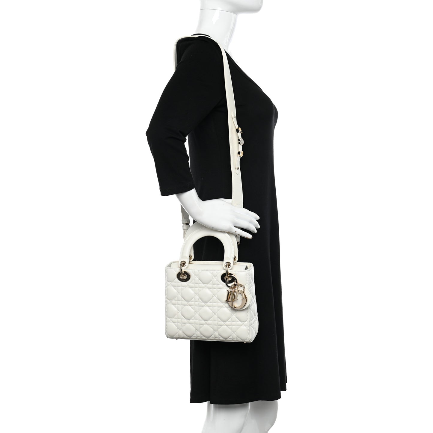 CHRISTIAN DIOR Lambskin Cannage Small My ABCDior Lady Dior White