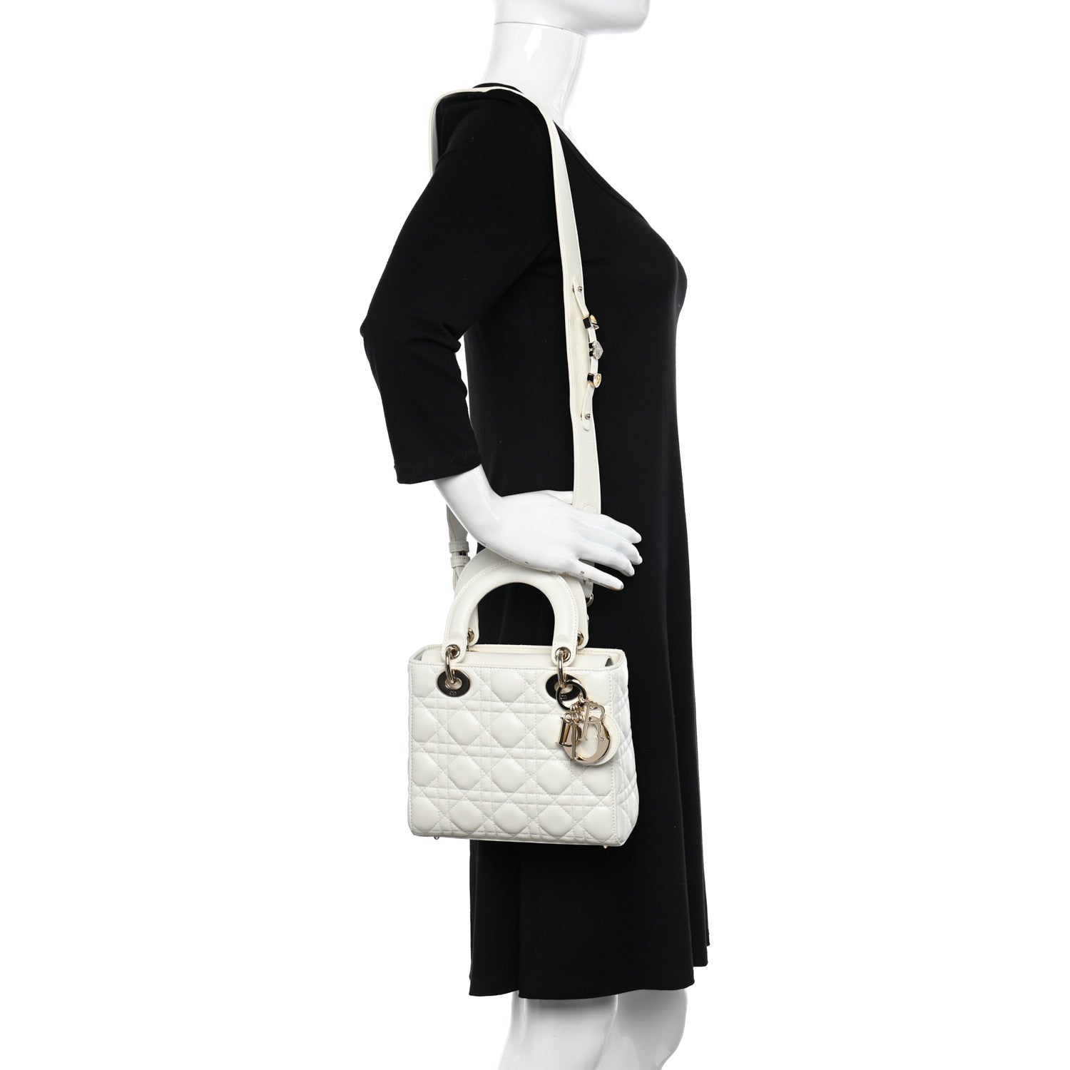 Christian Dior CHRISTIAN DIOR Lambskin Cannage Small My ABCDior Lady Dior White 2 of 10