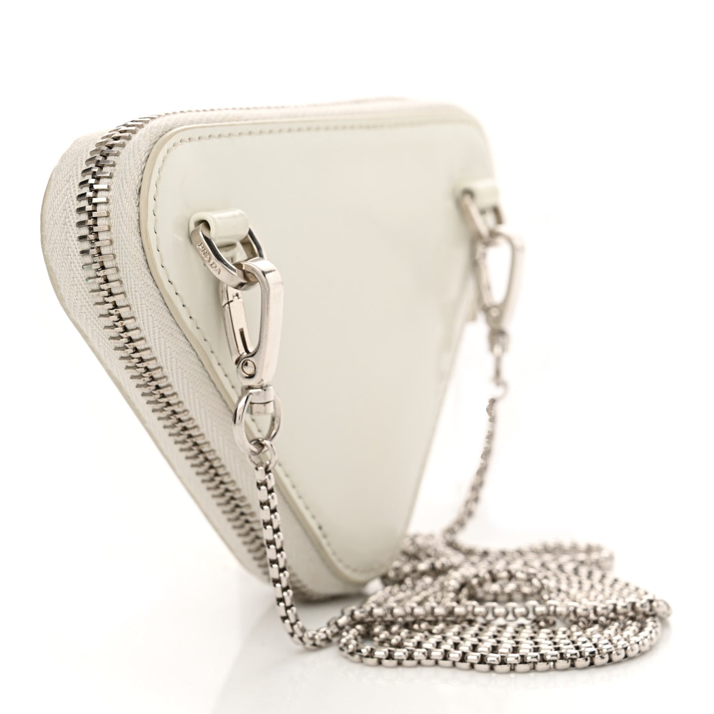 Spazzolato Mini Triangle Chain Crossbody Pouch White