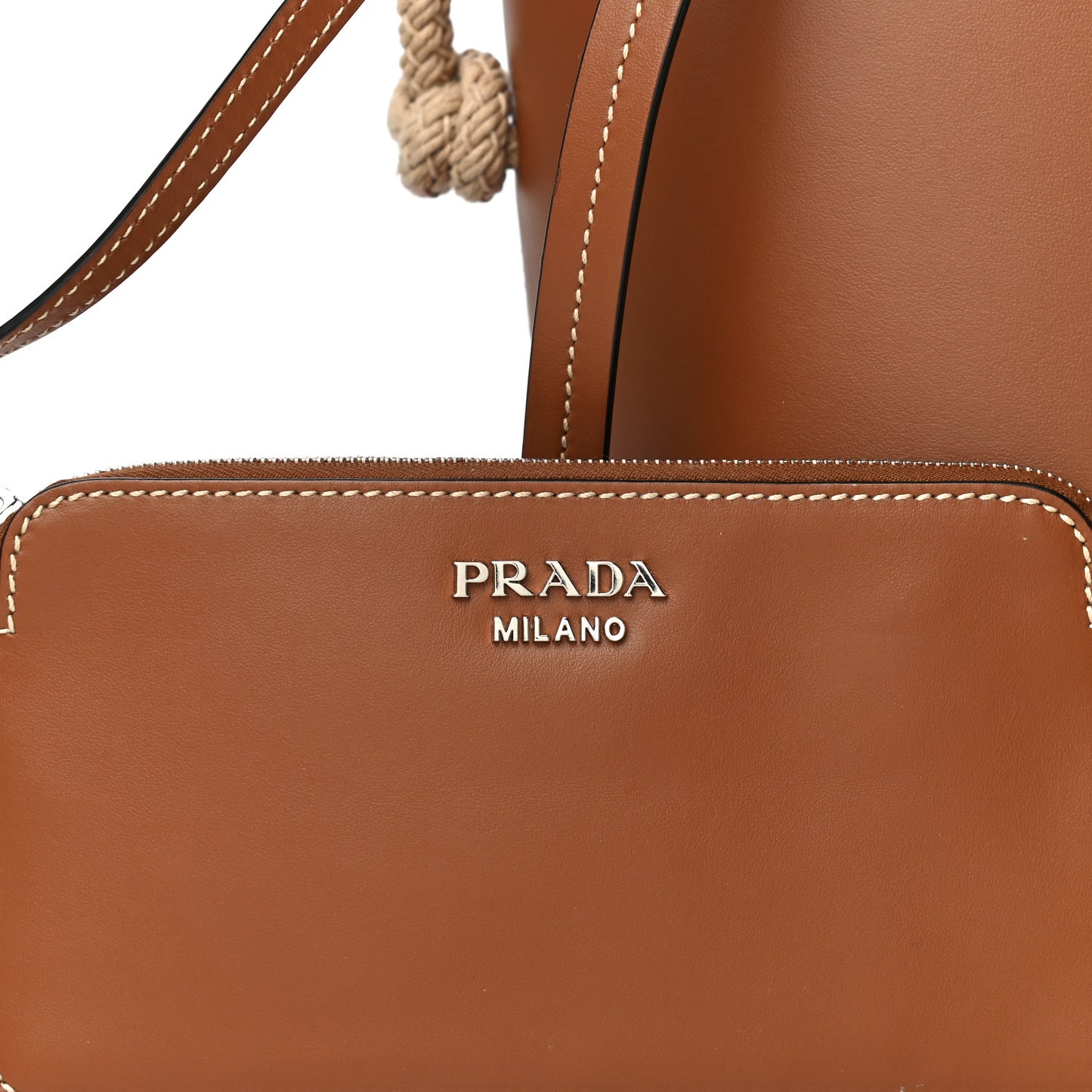 City Calfskin Knotted Rope Bucket Bag Cognac