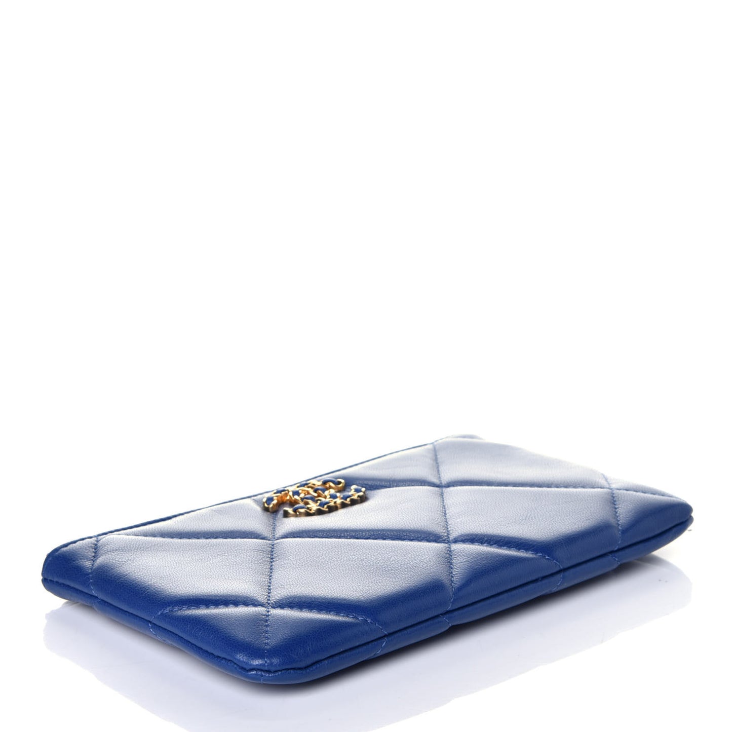 Goatskin Quilted Small Chanel 19 Pouch Dark Blue