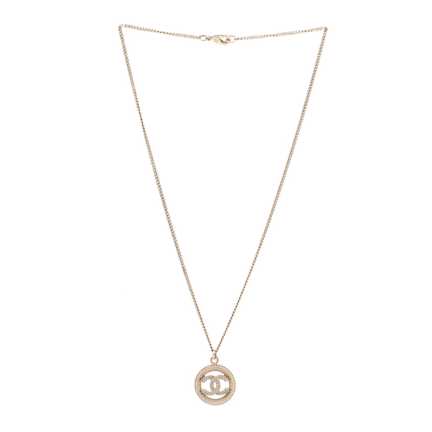 Crystal CC Medallion Pendant Necklace Gold