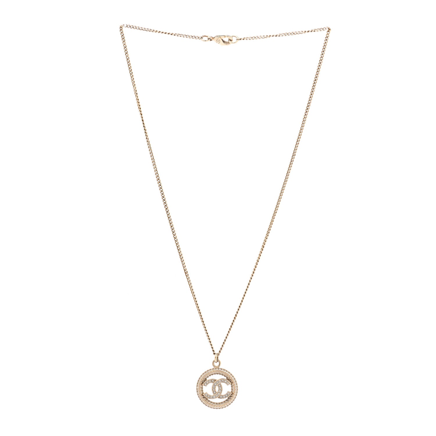 Chanel Crystal CC Medallion Pendant Necklace Gold 3 of 6