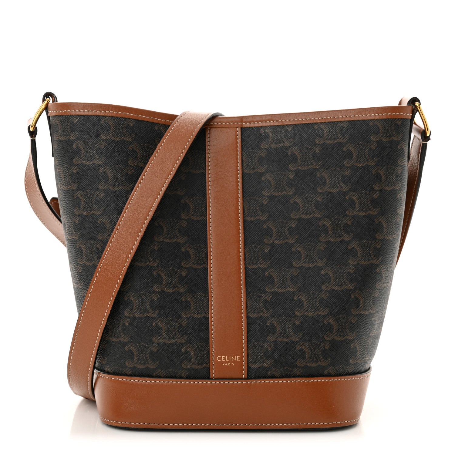 Celine Triomphe Canvas Calfskin Small Bucket Bag Tan 1 of 13