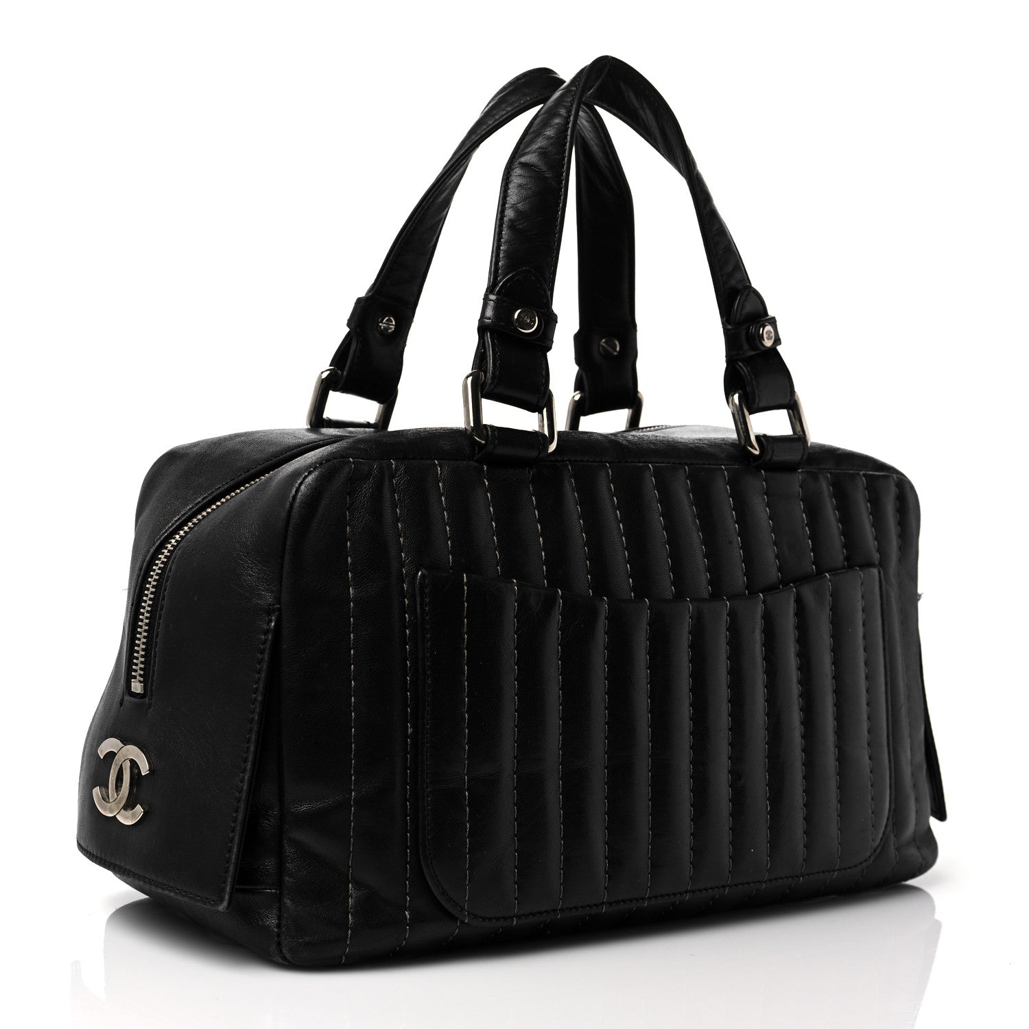 Chanel Lambskin Vertical Quilted Mademoiselle Satchel Black 3 of 13