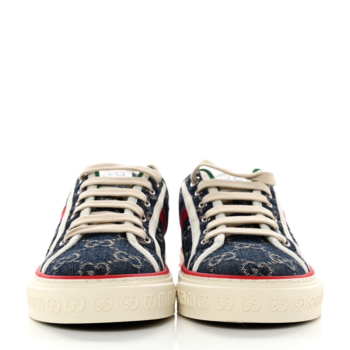 New Denim GG Monogram Web Womens 1977 Tennis Sneakers 36 Blue Tea Mystic White
