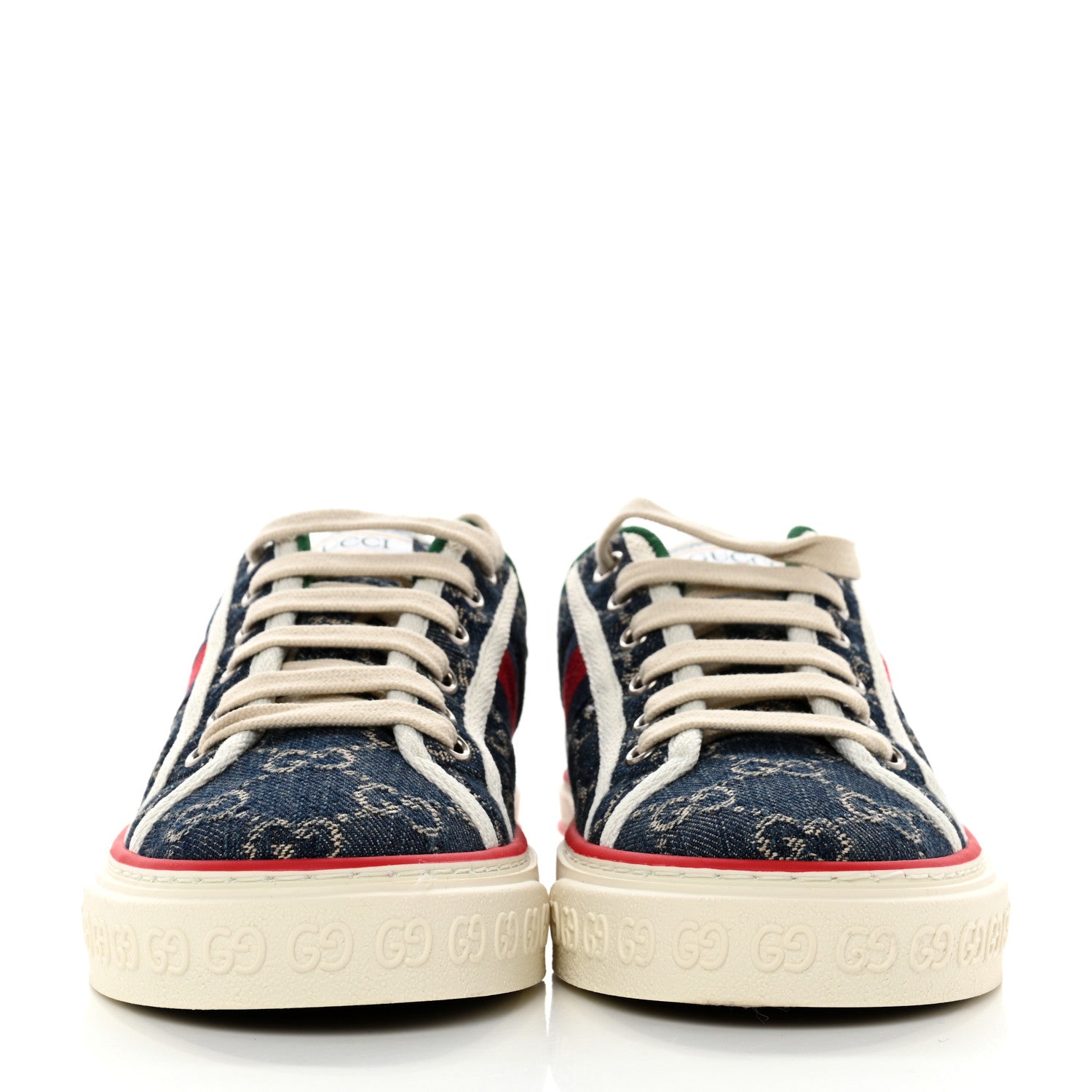 Gucci New Denim GG Monogram Web Womens 1977 Tennis Sneakers 36 Blue Tea Mystic White 2 of 8