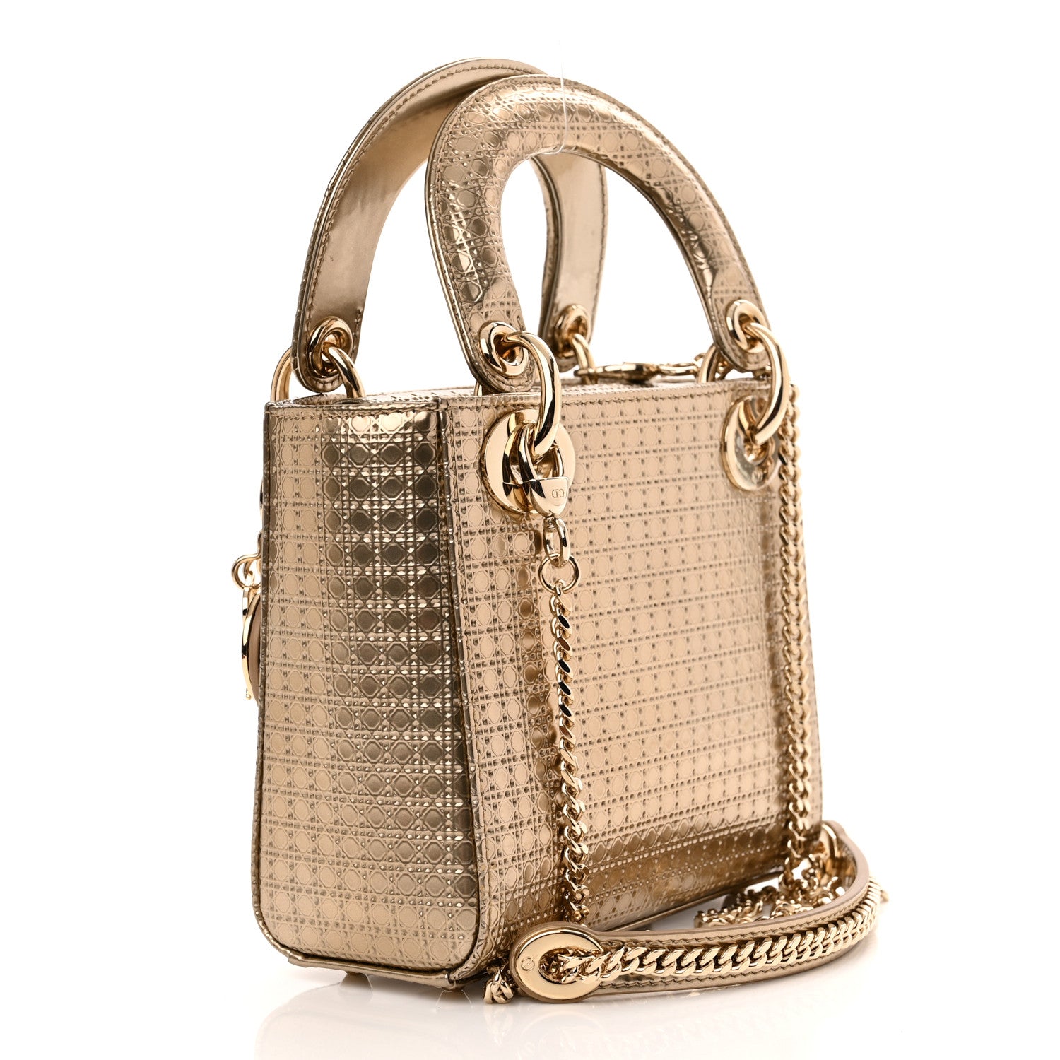 Christian Dior Metallic Patent Micro-Cannage Mini Lady Dior Champagne 3 of 10