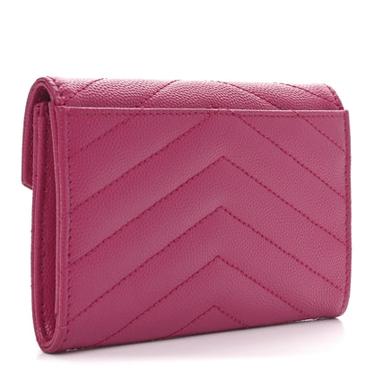 Saint Laurent Grain De Poudre Matelasse Chevron Small Monogram Envelope Wallet Bubblegum 4 of 7