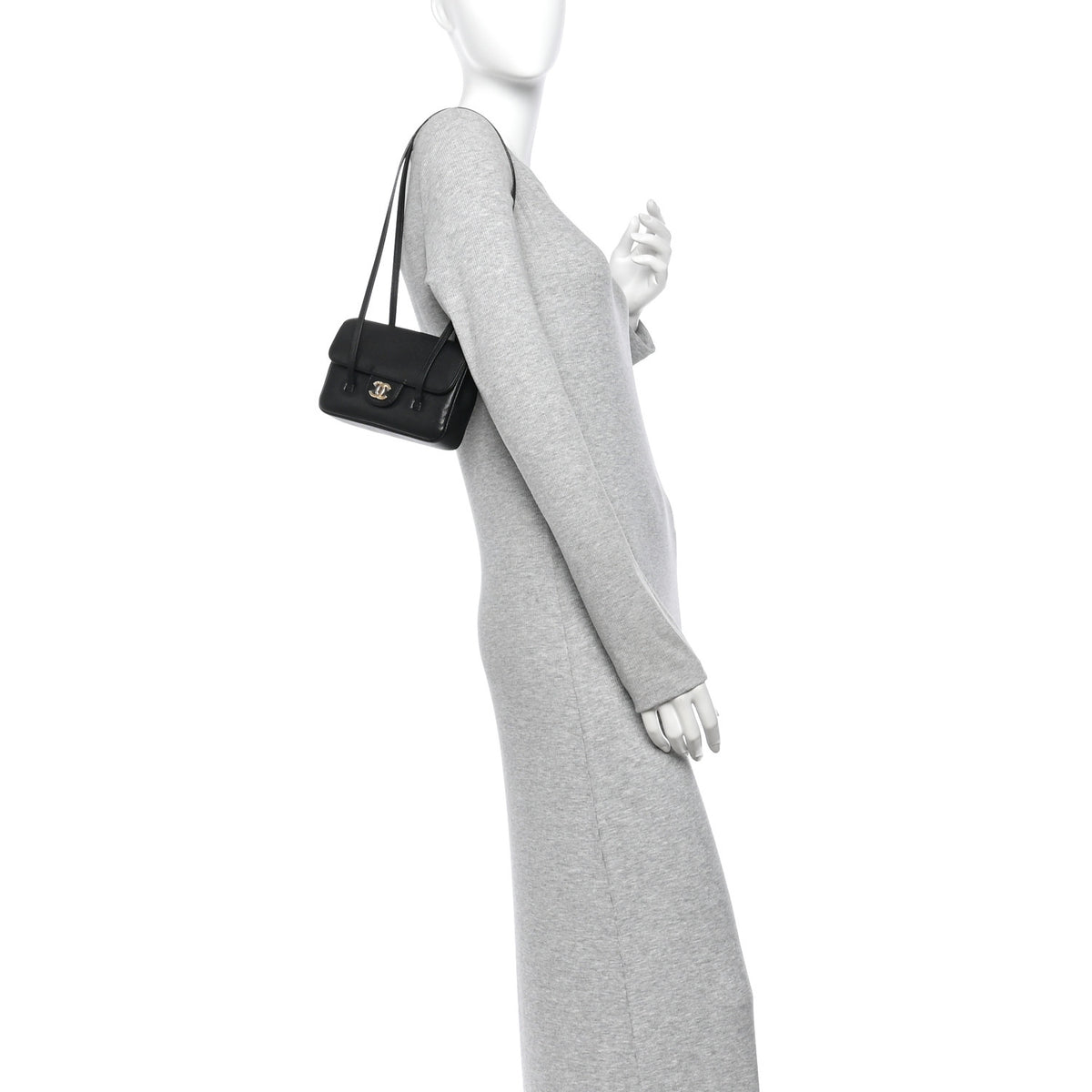 Shiny Caviar Mini Preppy Coco Shoulder Bag Black