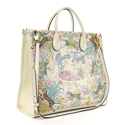 Gucci New Shangai Calfskin Tiger Savanah Textured Calfskin Medium Tote Chalky White Multicolor 3 of 20
