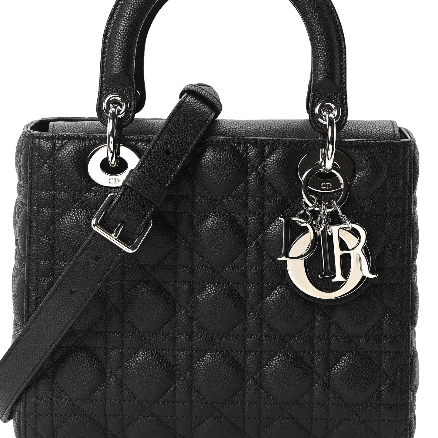 Grained Calfskin Cannage Medium Lady Dior Black