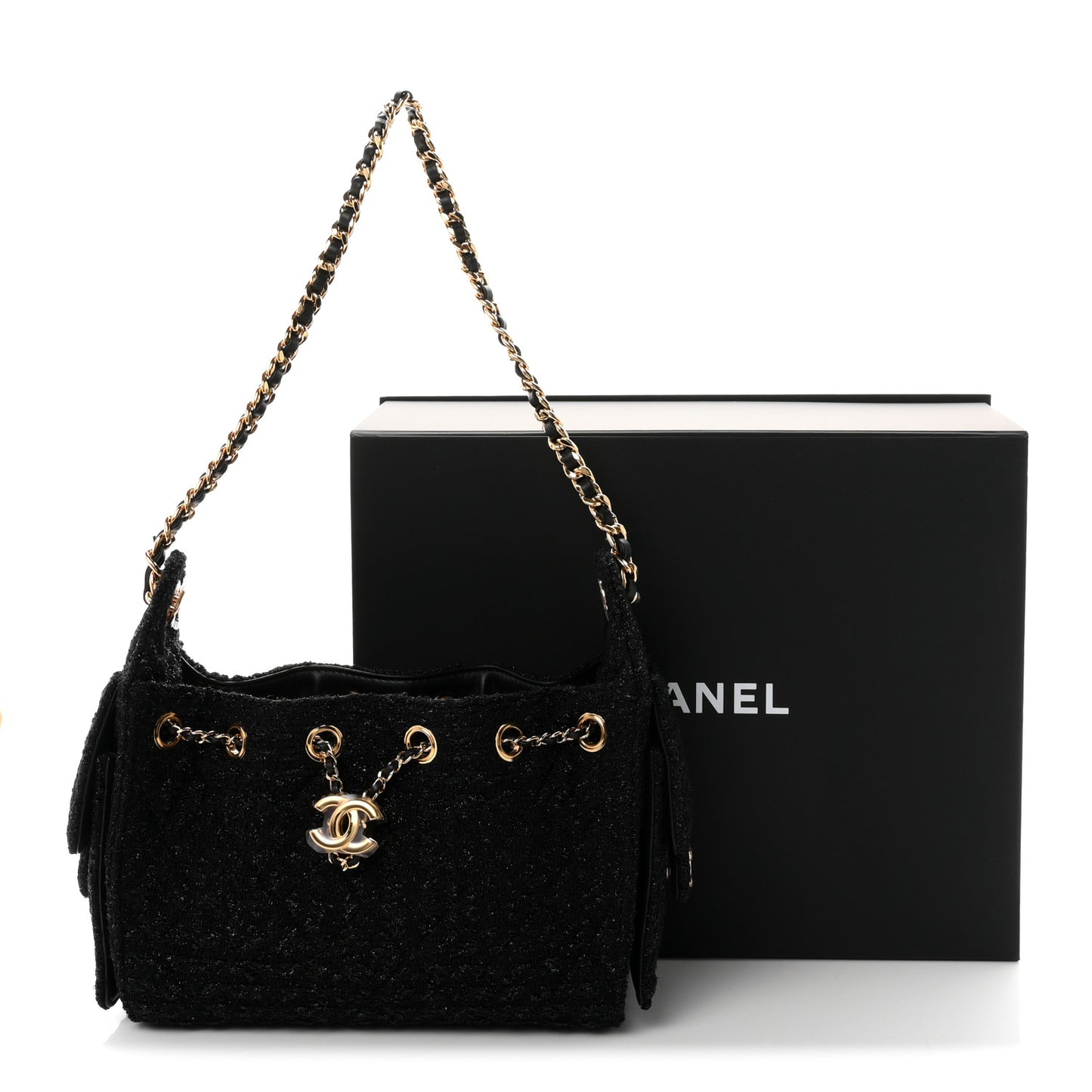 Tweed Quilted Mini Chanel 25 Handbag Black