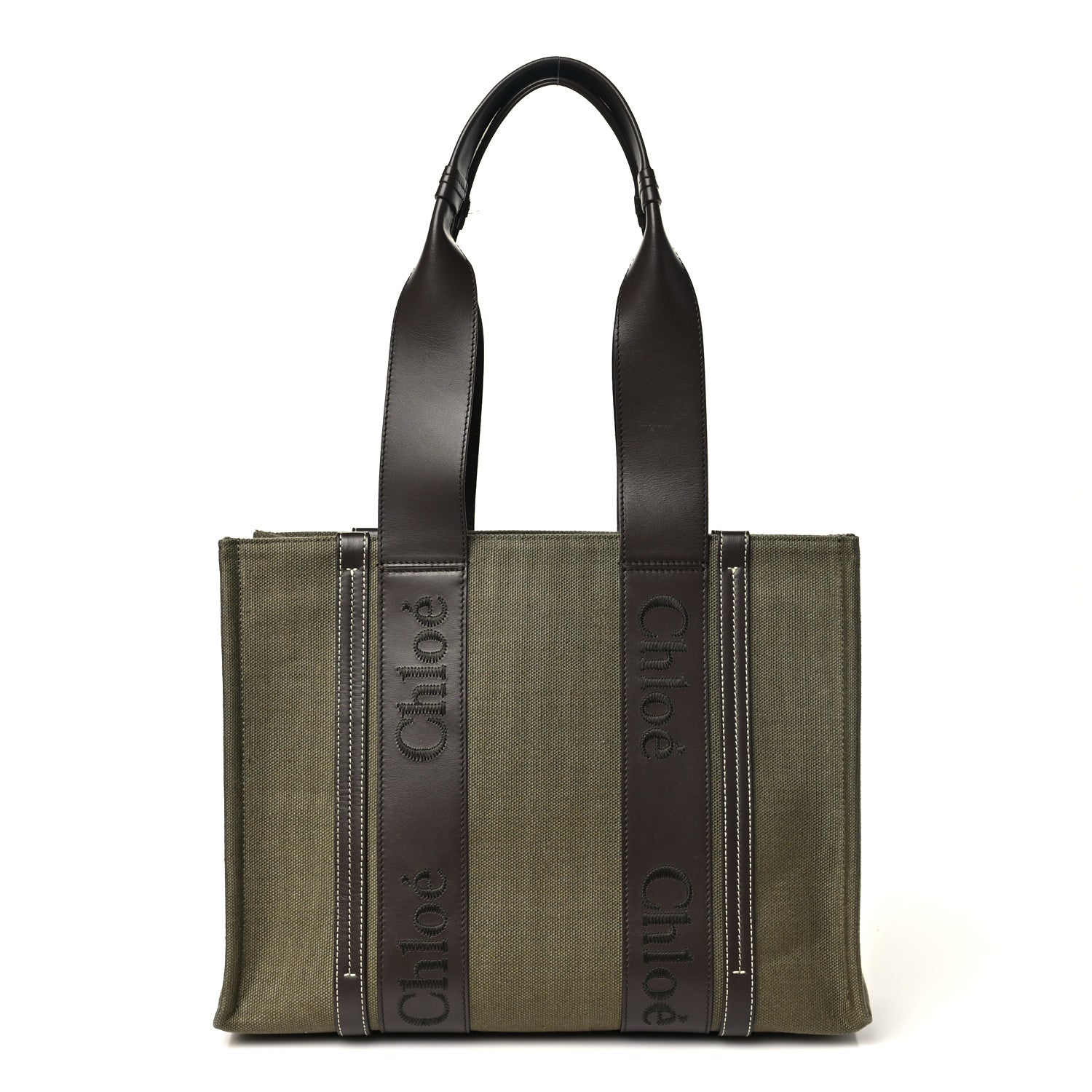 Chloe Linen Calfskin Medium Woody Tote Warm Green 1 of 9