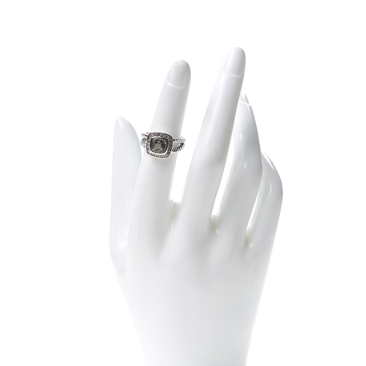David Yurman Sterling Silver Diamond Prasiolite 7mm Petite Albion Ring 50 5.25 2 of 4