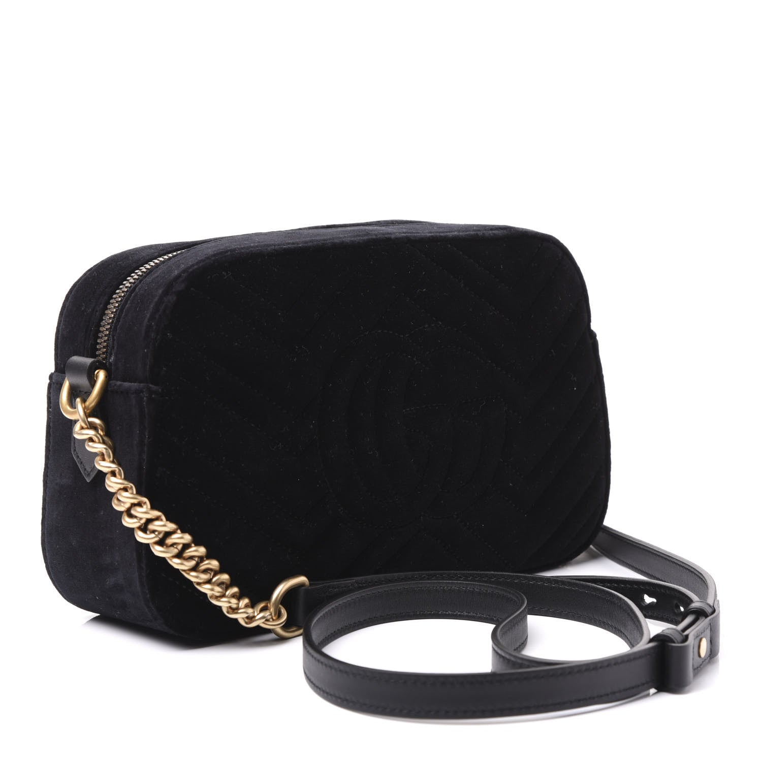 Gucci Velvet Matelasse Small GG Marmont Chain Shoulder Bag Black 2 of 9