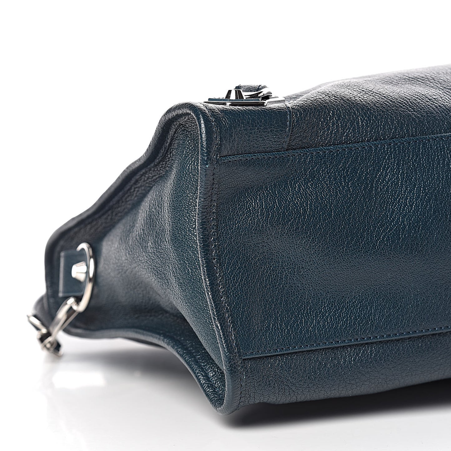 Chevre Silver Metallic Edge Hardware City Bleu Paon