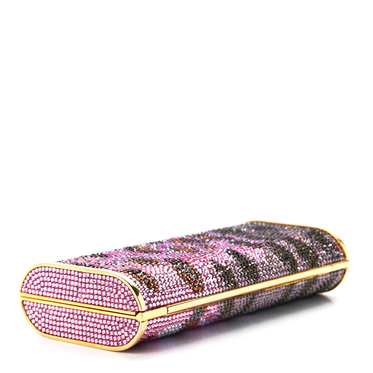 Judith Leiber Crystal Leopard Minaudiere Clutch Pink Gold 4 of 10