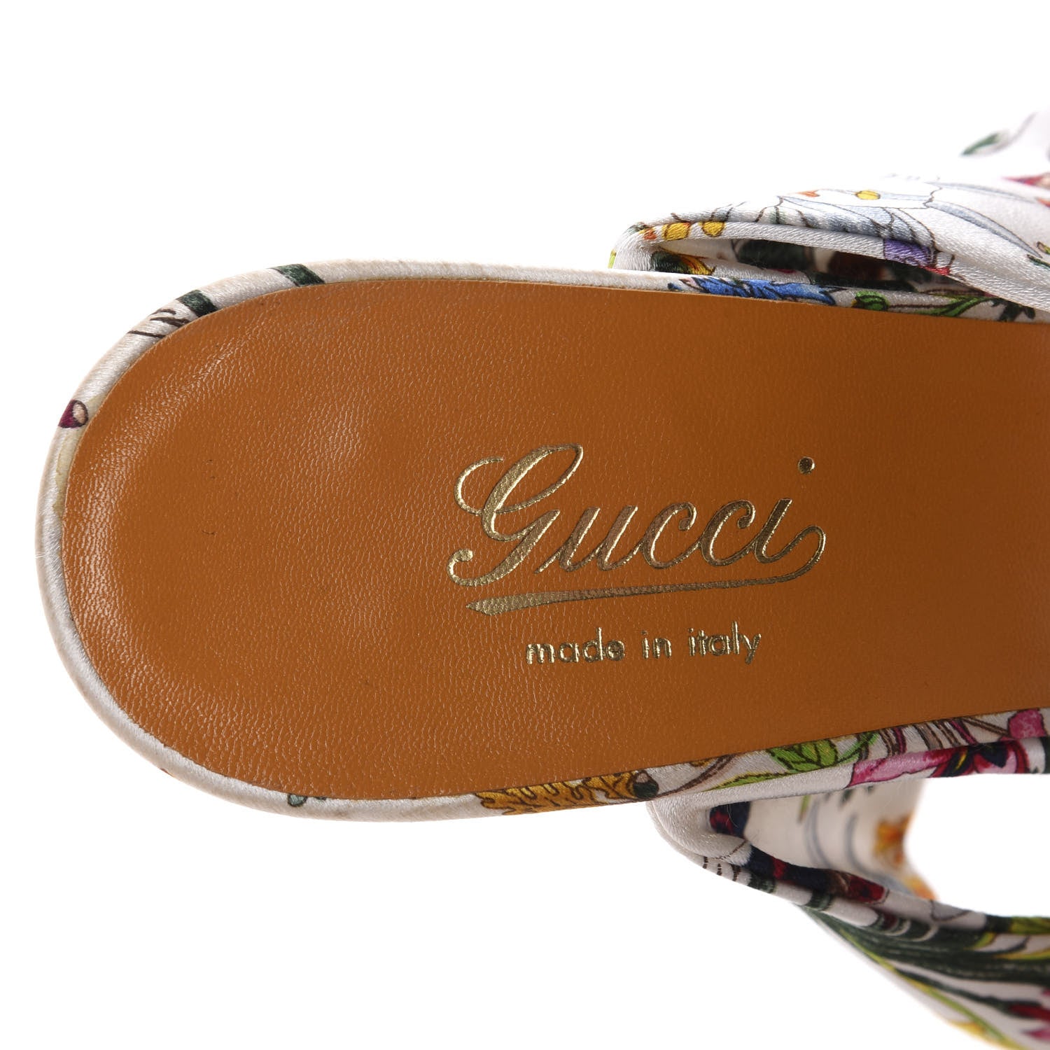 Gucci Satin Floral Ankle Strap Wedge Sandals 35 White Multicolor 7 of 8