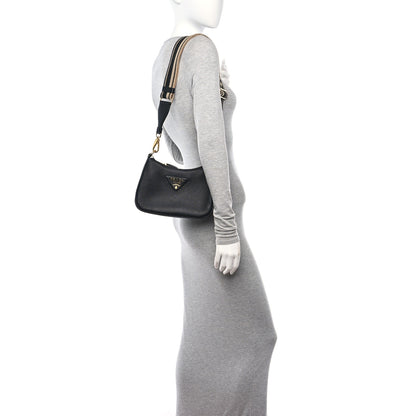 Prada Vitello Daino Soft Zippered Hobo Shoulder Bag Black 2 of 10