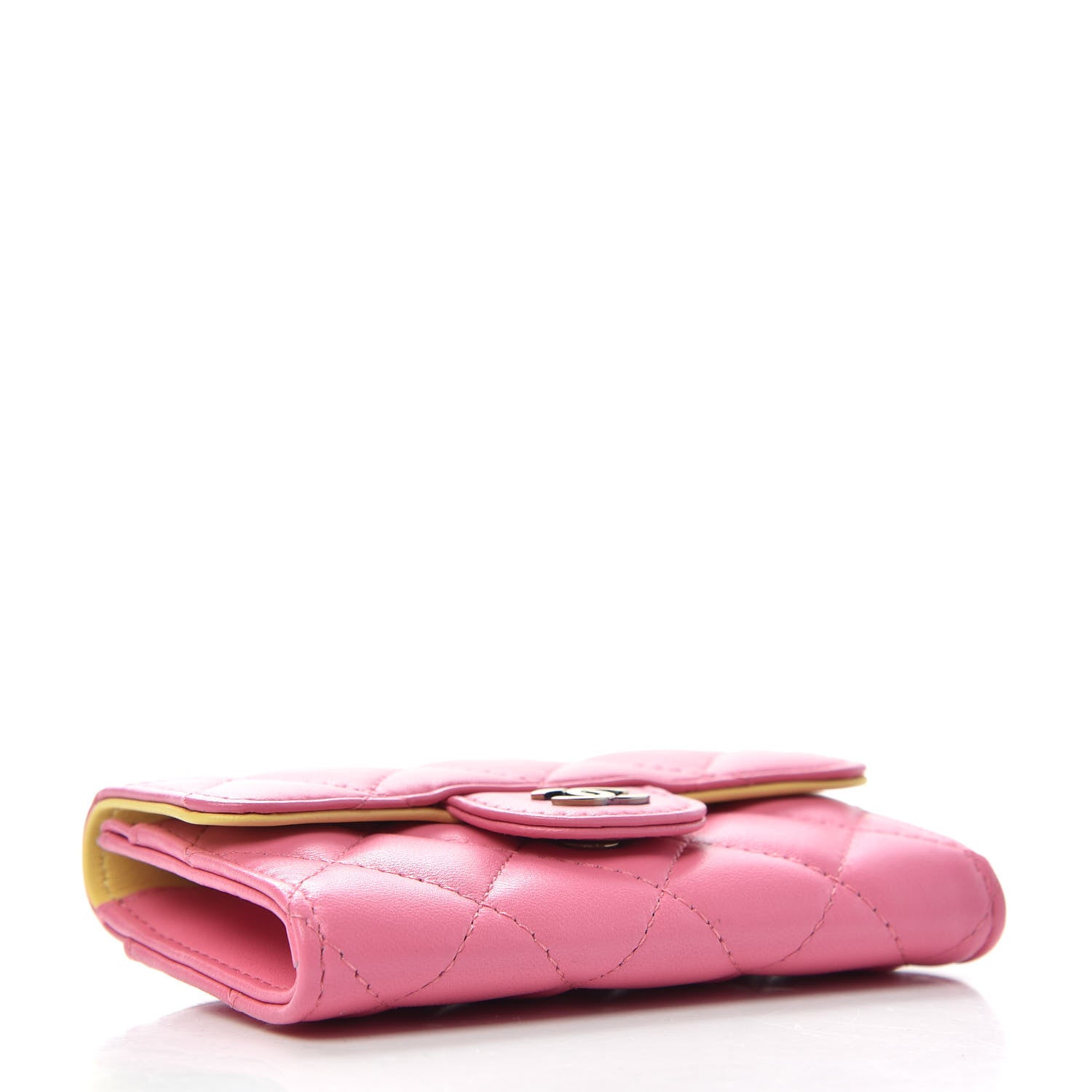 Chanel Lambskin Quilted Flap Card Holder Wallet Pink Yellow 4 of 9