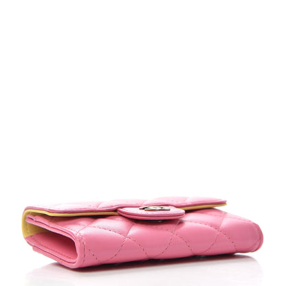 Chanel Lambskin Quilted Flap Card Holder Wallet Pink Yellow 4 of 9